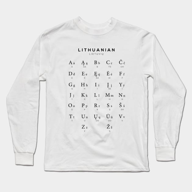 Lithuanian Alphabet Chart, Lithuania Language Chart, White Long Sleeve T-Shirt by typelab